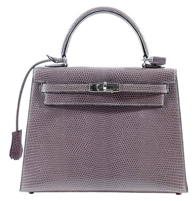 Lot 240 - Hermes Gray Lizard Kelly Bag Palladium...