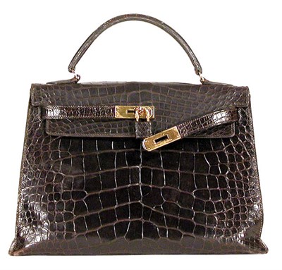 Lot 248 - Hermes Brown Crocodile Kelly Bag Gilt-metal...