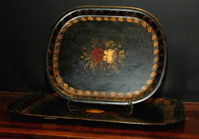 Lot 435 - Two Floral Decorated Tole Trays Larger 22 x 17...