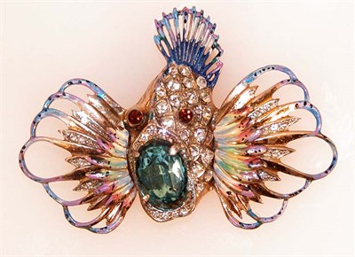 Lot 412 - Corocraft Vermeil Enamel and Rhinestone Fish...