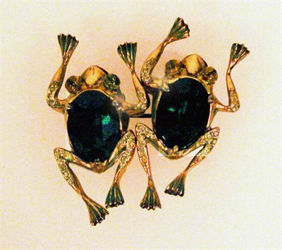 Lot 413 - Coro Vermeil Faux Emerald Frog Duette American,...