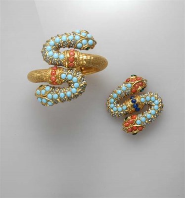Lot 410 - Kenneth Jay Lane Snake Bracelet and Pin...