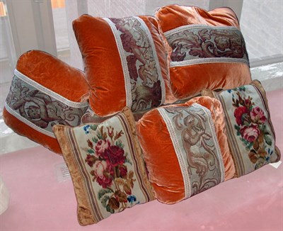 Lot 250 - Group of Seven Needlework and Velvet Pillows