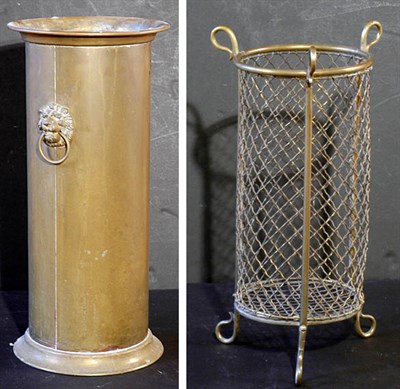 Lot 231 - Two Brass Umbrella Stands One of mesh form,...