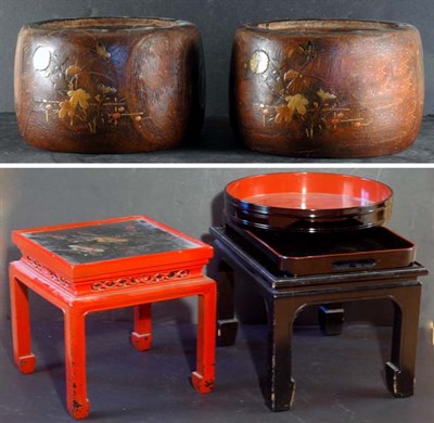 Lot 207 - Pair of Japanese Lacquered Wood Hibachi Late...