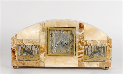Lot 2447 - French Art Deco Gilt-Metal Mounted Onyx Mantel...