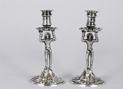 Lot 4006 - Pair of Silver Plated Figural Taper...
