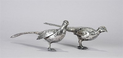 Lot 4024 - Pair of English Silver Pheasant-Form Shakers...