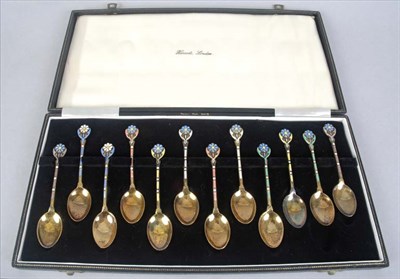 Lot 4037 - English Gilt-Silver and Enamel Boxed Set of...
