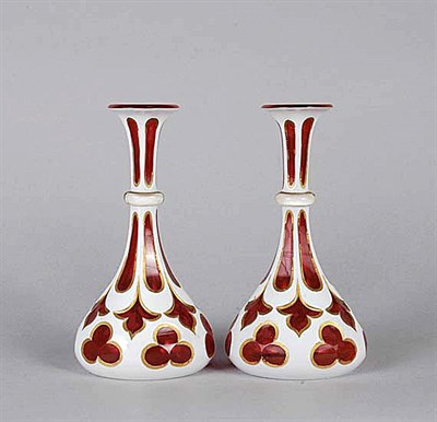 Lot 4072 - Pair of Bohemian Gilt Decorated Overlay Glass...