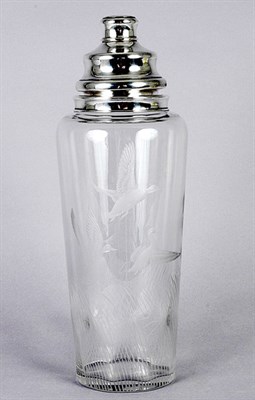 Lot 4109 - Sterling Silver Mounted Etched Glass Cocktail...