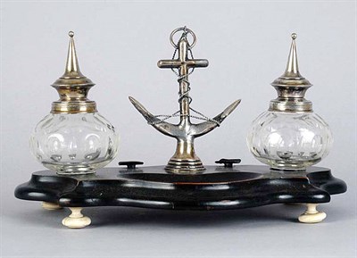 Lot 4120 - Victorian Inkstand with Two Cut Glass Bottles