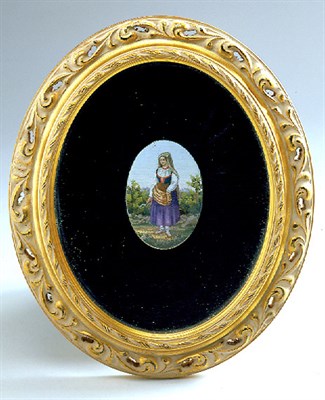 Lot 2601 - Framed Micromosaic Plaque Of oval form,...
