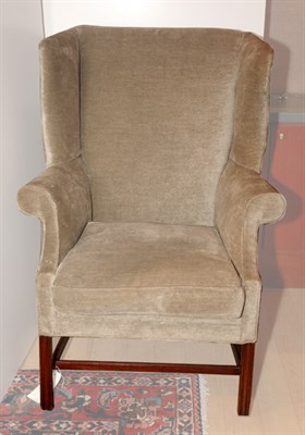 Lot 3626 - Georgian Style Upholstered Mahogany Wing Chair