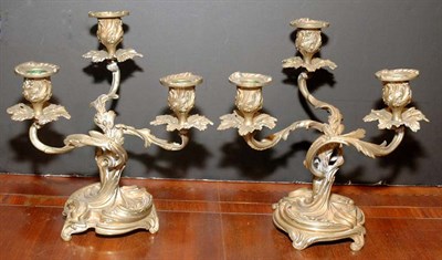 Lot 384 - Pair of Louis XV Style Gilt-Bronze Three-Light...