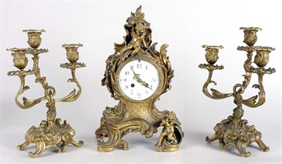 Lot 2374 - Louis XV Style Gilt-Bronze Clock Garniture...