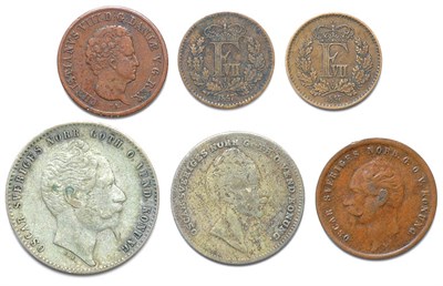 Lot 2239 - SCANDANAVIA: Approximately One Hundred Sixty-Four Bronze and Silver Coins, 1650 to 1890s