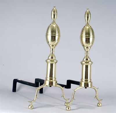 Lot 3628 - Pair of Georgian Style Brass Andirons Height...