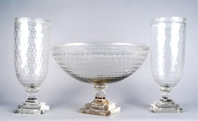 Lot 3371 - Pair of Anglo-Irish Style Glass Pedestal Vases;...
