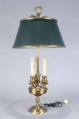 Lot 3560A - Brass Bouillotte Three-Light Lamp with Tole...