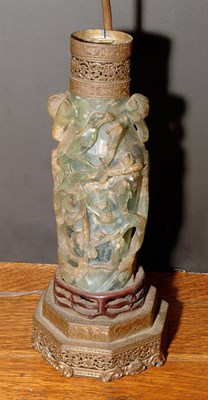 Lot 3292 - Chinese Gilt Metal Mounted Carved Green Quartz...