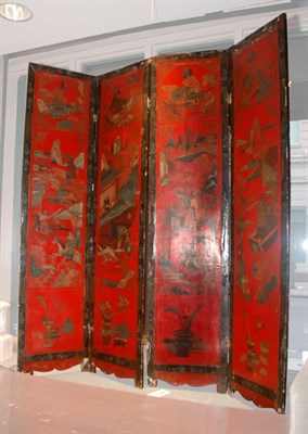 Lot 3633 - Chinese Red Lacquered Four-Panel Screen Height...