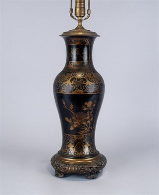 Lot 3295 - Gilt Decorated Black Ceramic Lamp