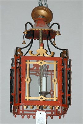 Lot 159 - Red Tole Chinoiserie Decorated Lantern Height...