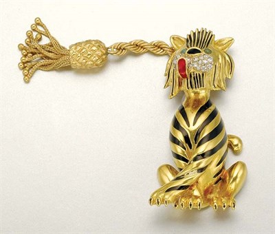 Lot 1008 - Gold, Enamel and Diamond Tiger Pendant