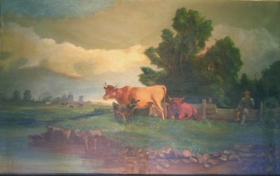 Lot 37 - Romie Loomis 19th/20th Century DROVER AND COWS...