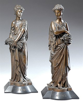 Lot 2141 - Pair of Patinated-Bronze Allegorical Figures...