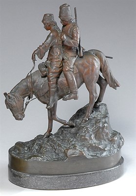 Lot 2430 - Russian Patinated-Bronze and Marble Equestrian...