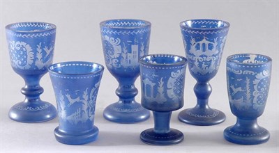 Lot 284 - Twelve Blue Cut to Clear Glass Goblets