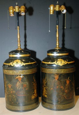 Lot 417 - Pair of Tole Tea Canister Two-Light Lamps...