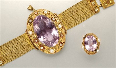 Lot 1017 - Gold, Silver Gilt Gem-Set and Cultured Pearl Bracelet and Ring