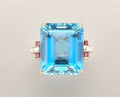 Lot 1455 - Gold, Aquamarine, Ruby and Diamond Ring