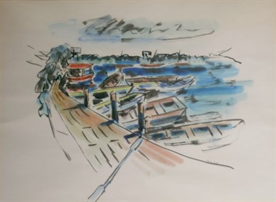 Lot 20 - Israeli School 20th Century DOCK SCENE Signed...