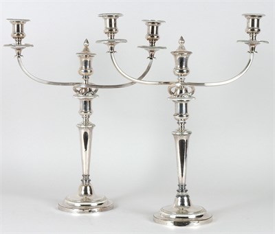 Lot 448 - Pair of Silver Plated Three-Light Candelabra;...