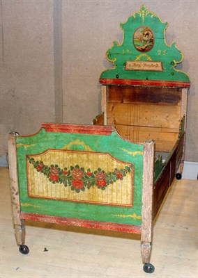 Lot 166 - German Painted Bedstead Height 6 feet 2 inches,...