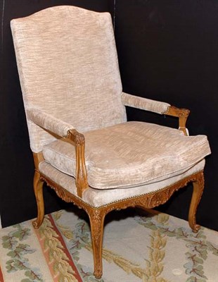 Lot 205 - Louis XV Style Fruitwood Upholstered Armchair