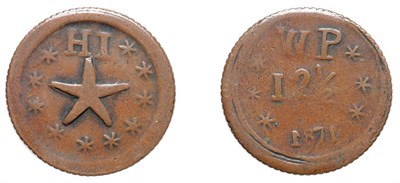 Lot 2672 - 1871, Wailuku Plantation Copper Token, 12 1/2 Cents (1/8th Dollar)