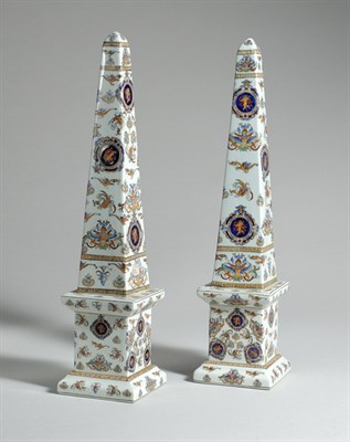 Lot 295 - Pair of Continental Porcelain Obelisks Each...