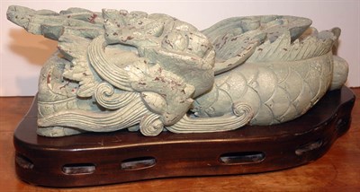 Lot 3302 - Pair of Carved Wood Dragon Garden Figures