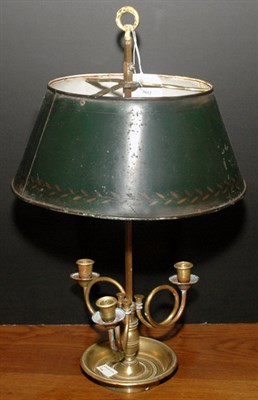 Lot 3612 - Brass Bouillotte Lamp with Tole Shade