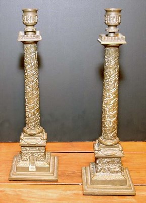 Lot 3590 - Pair of Grand Tour Style Bronze Candlesticks...
