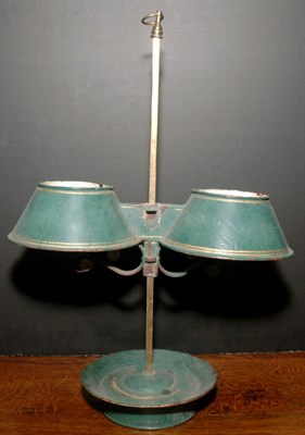 Lot 3405 - Green Painted Two-Shade Bouillotte Lamp
