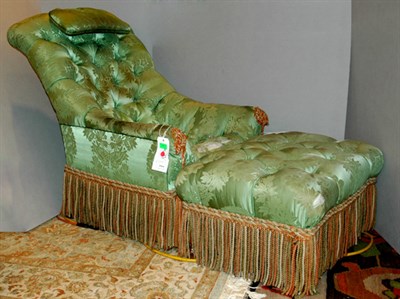 Lot 3421 - Victorian Style Tufted Green Silk Damask...