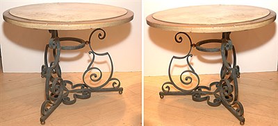 Lot 3205 - Pair of Painted and Wrought Iron Low Tables...