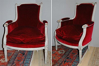 Lot 265 - Pair of Louis XVI Style White Painted Velvet...