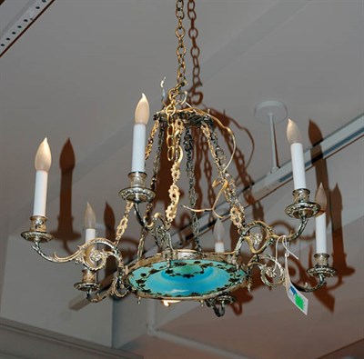 Lot 171 - Continental Silvered Metal and Glass Six-Light...